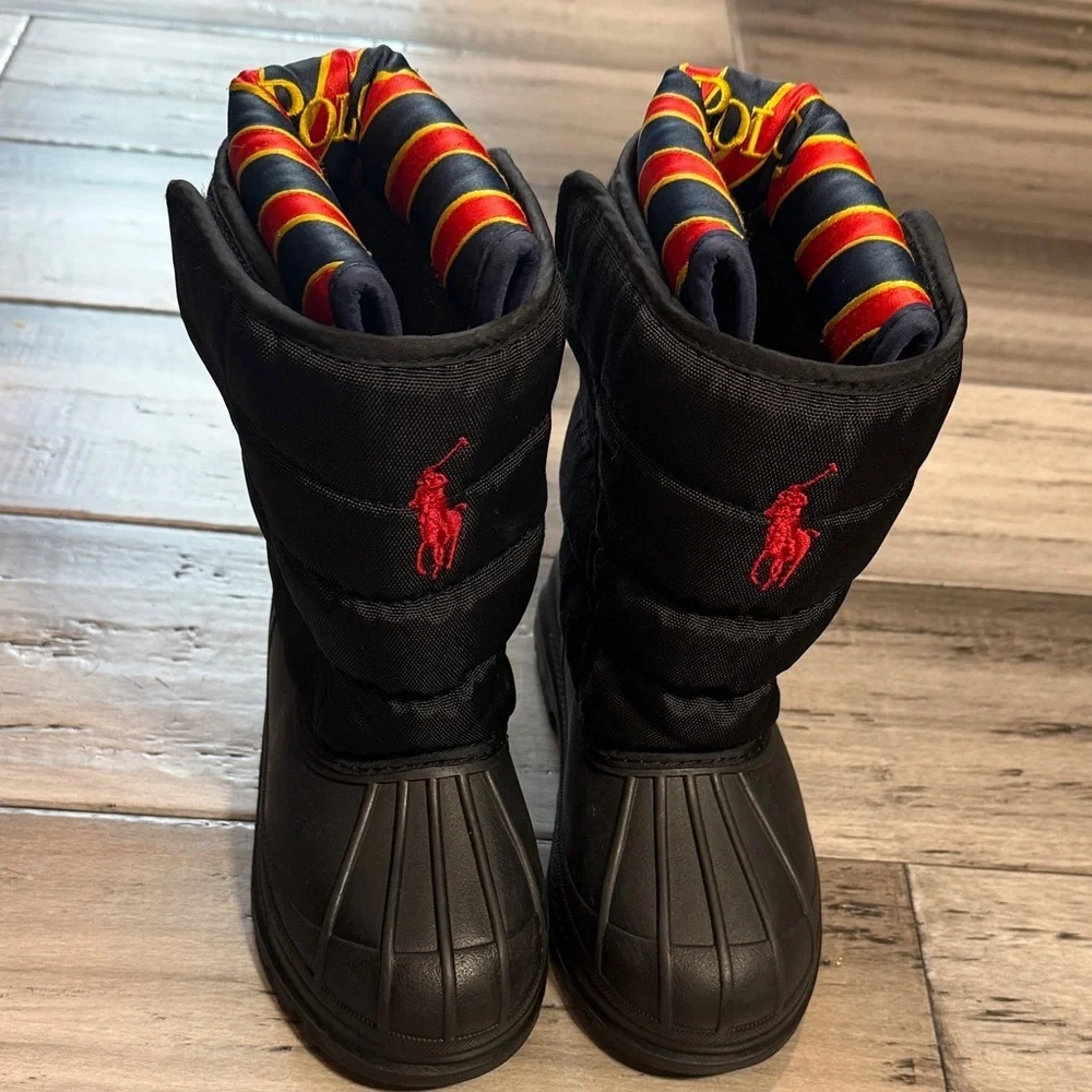Polo by Ralph Lauren Black Kids Winter Boots with Red Logo